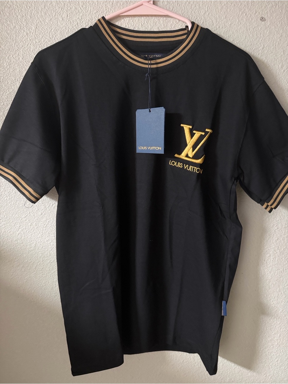 Louis Vuitton Black Short-Sleeve Tee with Gold LV Crest